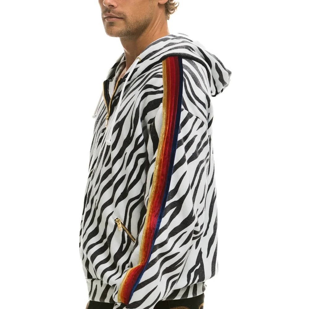 AVIATOR NATION $196 CLASSIC RELAXED ZIP HOODIE WITH POCKETS ZEBRA - Picture 7 of 8